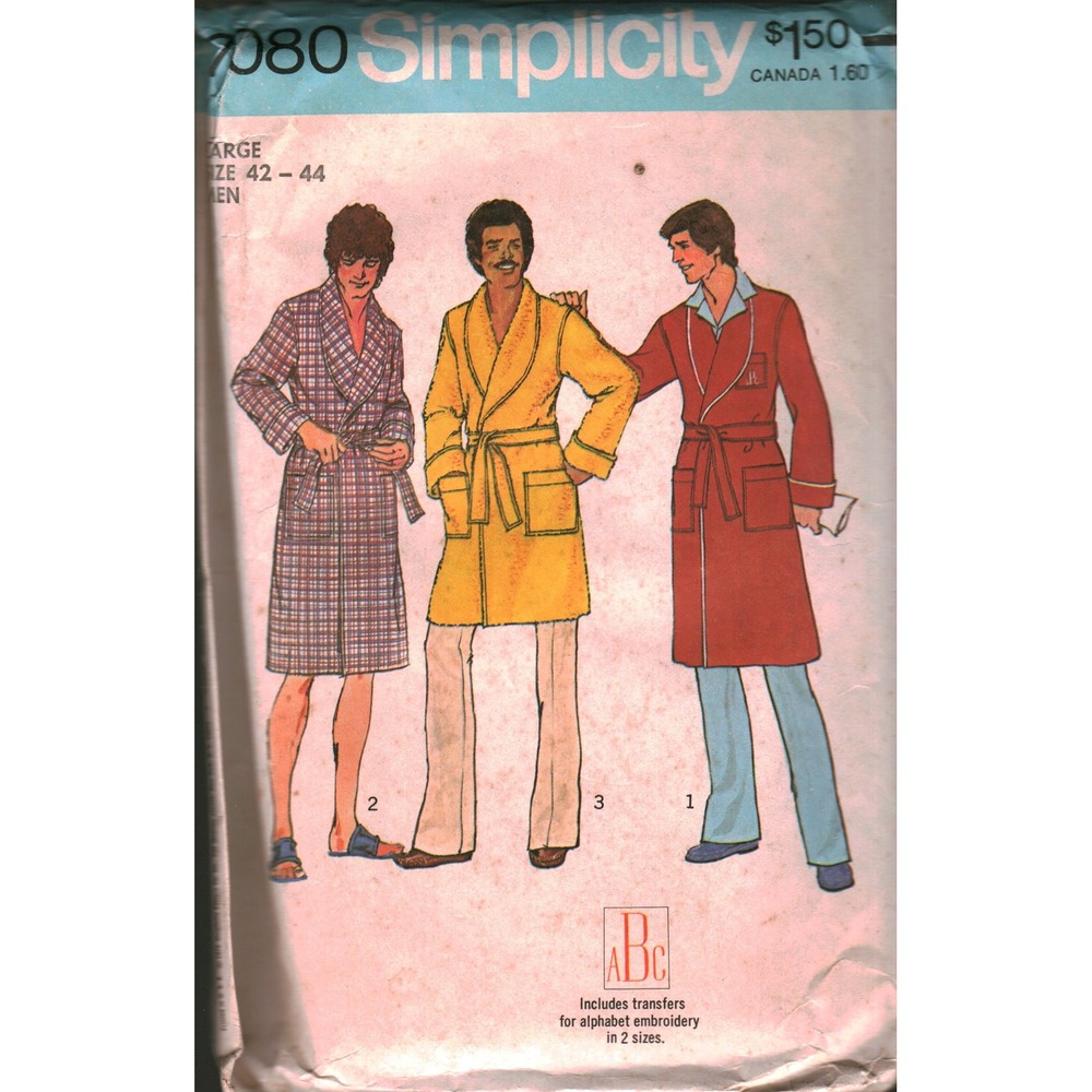 Vintage Simplicity 7080 Mens Robe‎ Sewing Pattern Size Large 42-44 Shawl Collar